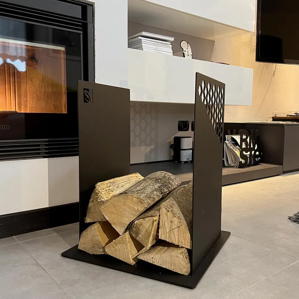 Portalegna Moderno per Camino in Acciaio Nero da Interno di Design - Scirocco