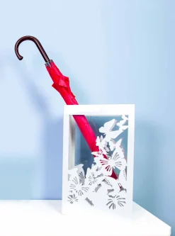 Portaombrelli Bianco in Legno dal Design Moderno Decorato con Farfalle - Papilio