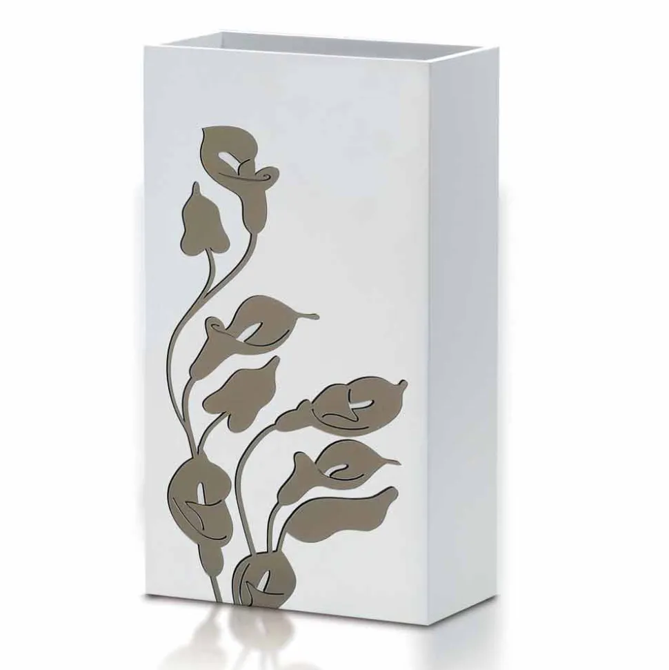 Portaombrelli in Legno Bianco Design Moderno con Decori Floreali - Caracalla