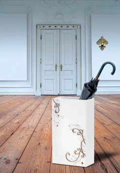 Portaombrelli Moderno Elegante in Legno Scuro o Bianco con Decori - Poesia