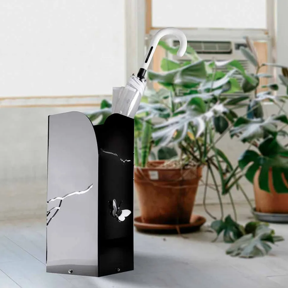 Portaombrelli Plexiglass Nero con Incisioni e Decori 3D, Design Moderno - Farfo