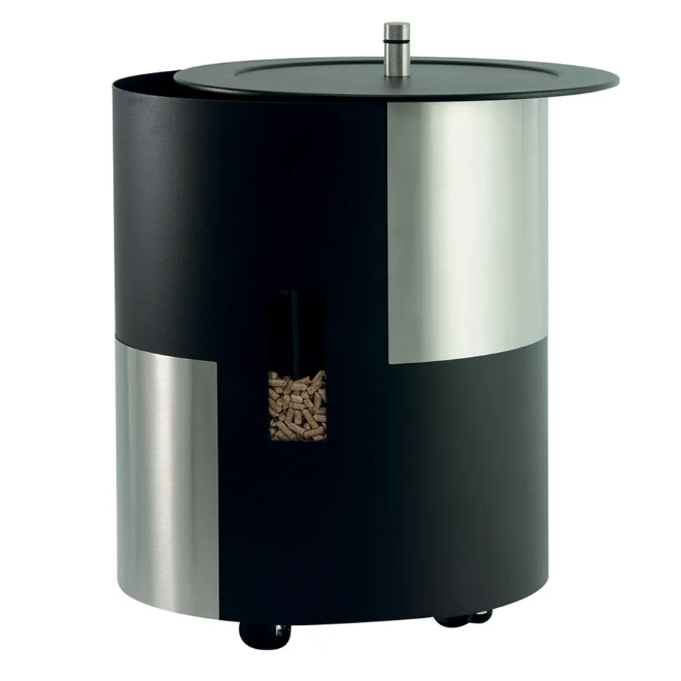 Porta Pellet con Ruote e Coperchio Realizzato in Metallo Made in Italy - Cicogna