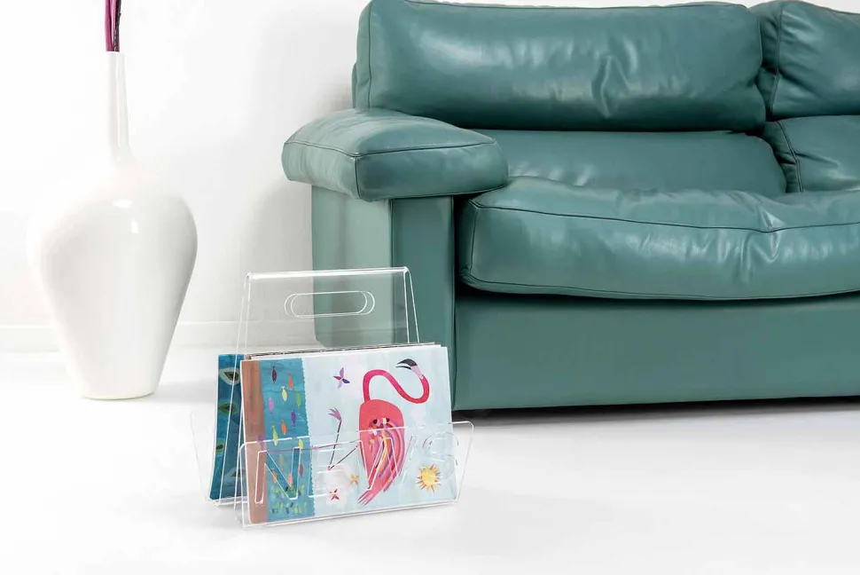 Portariviste di Design in Plexiglass Nero o Trasparente Made in Italy – Omar