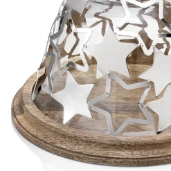Porta Torta a Campana in Legno e Vetro con Stelle di Metallo Argentato - Ilenia