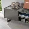 Porta tv con Top in Ceramica Effetto Marmo con 2 Ante e 2 Vani a Giorno - Clak