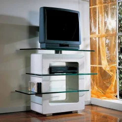 Porta TV modulare scolpito a mano Pietra di Vicenza e cristallo Agnes