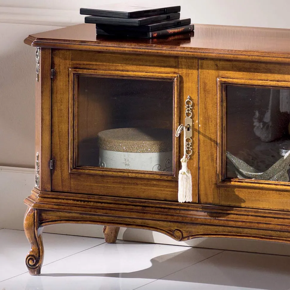 Porta Tv Stile Classico in Legno con Ante in Vetro Made in Italy - Richard