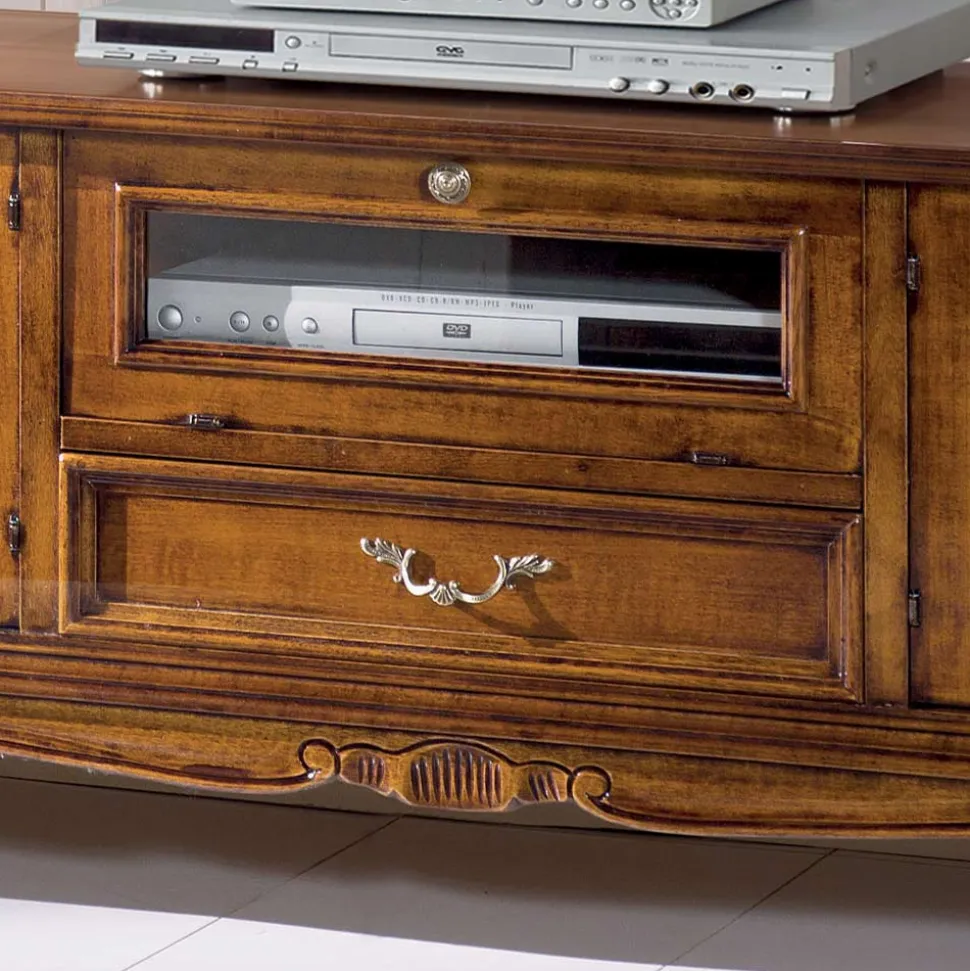 Porta Tv Stile Classico in Legno con Ante in Vetro Made in Italy - Richard