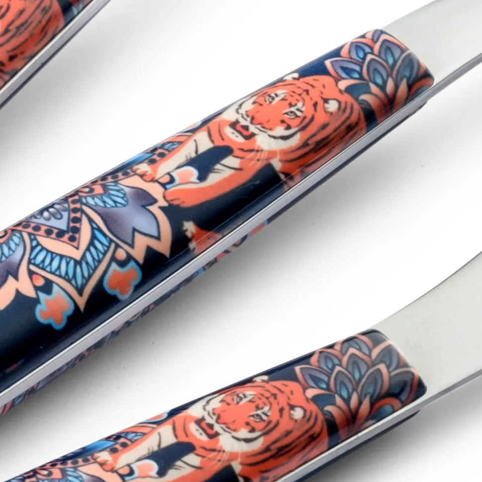 Posate in Acciaio e Plastica Decoro Colorato con Tigre 24 Pz - Alessandra