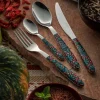 Posate in Acciaio e Plastica Decoro Floreale Colorato 24 Pz - Alessandra