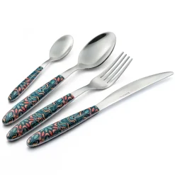 Posate in Acciaio e Plastica Decoro Floreale Colorato 24 Pz - Alessandra