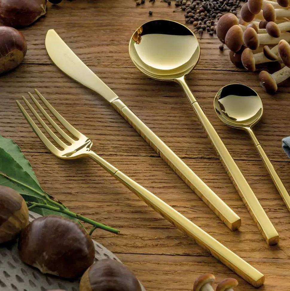 24 Posate in Acciaio Forgiato Lucido di Diverse Finiture Made in Italy - Osaka