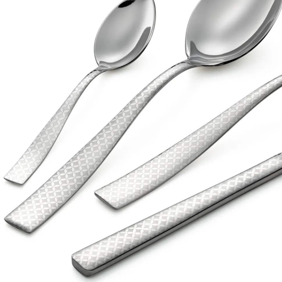 Posate in Acciaio Inox Lucido con Decoro Geometrico a Laser 24 Pz - Rupeo