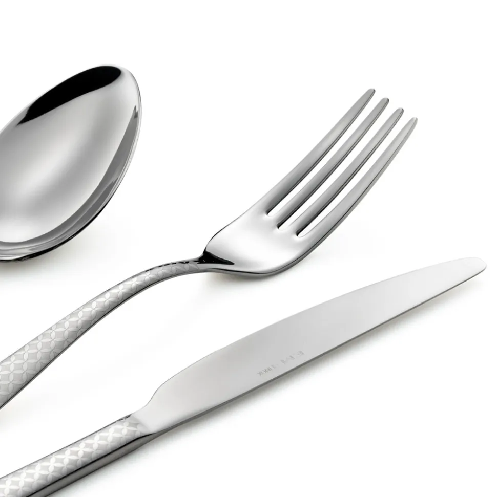 Posate in Acciaio Inox Lucido con Decoro Geometrico a Laser 24 Pz - Rupeo