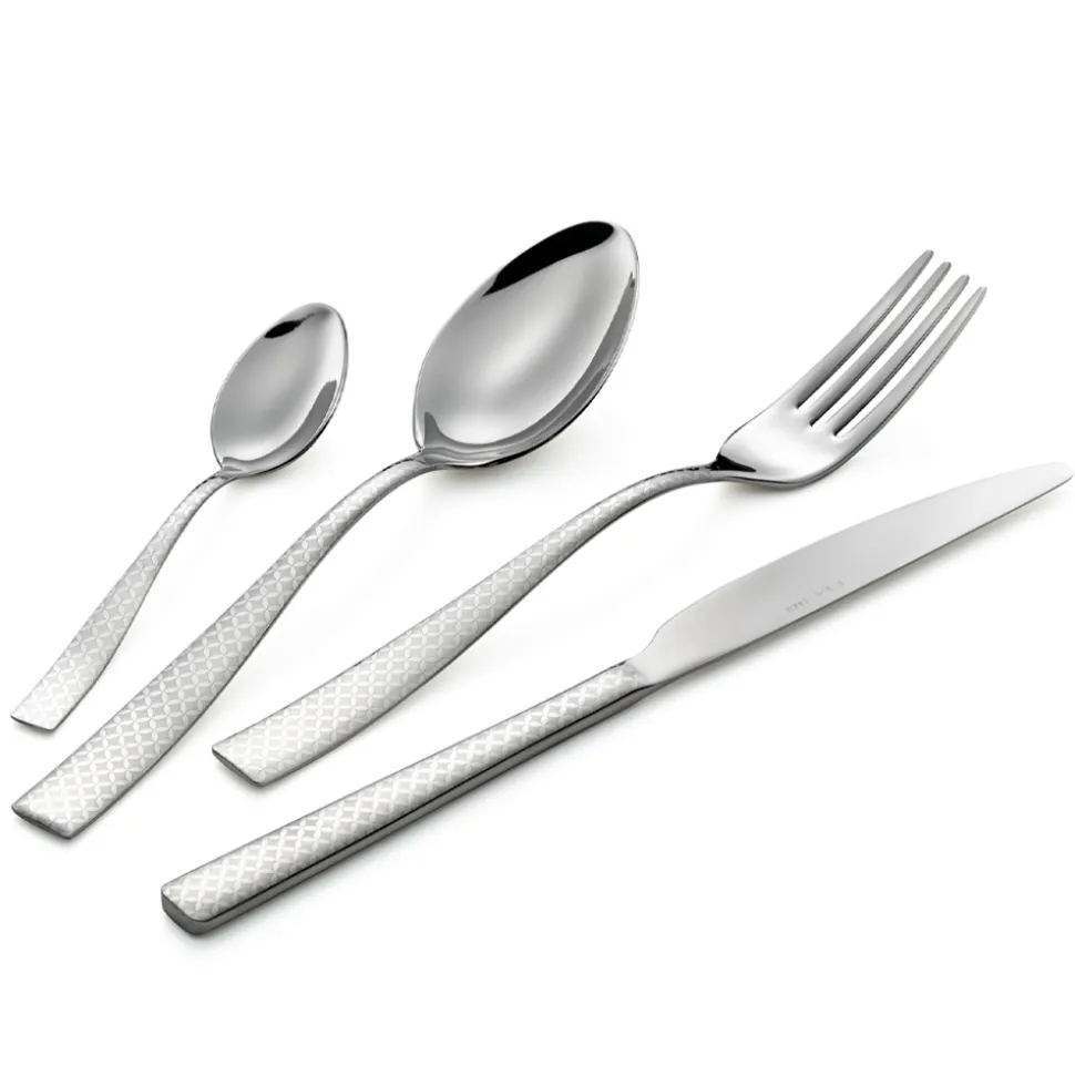 Posate in Acciaio Inox Lucido con Decoro Geometrico a Laser 24 Pz - Rupeo