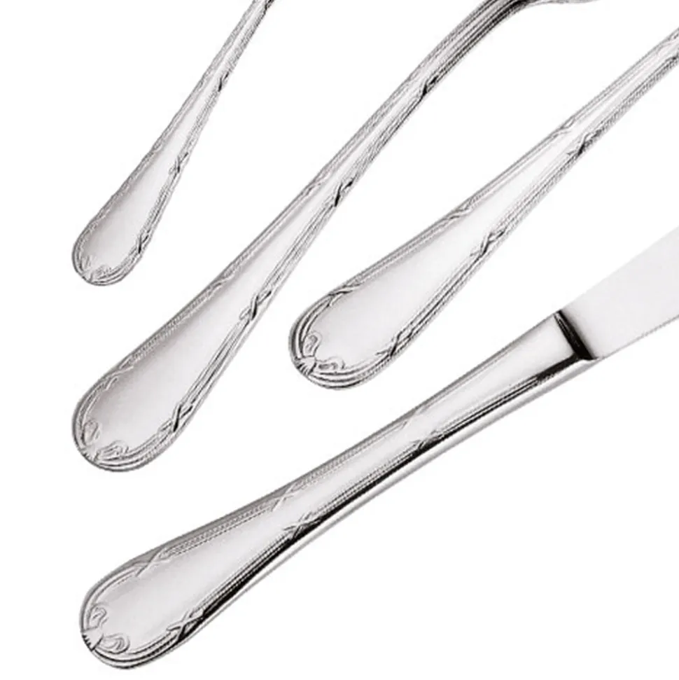 Posate in Acciaio Inox Lucido Manico Arrotondato Decorato 24 Pz - Mekano