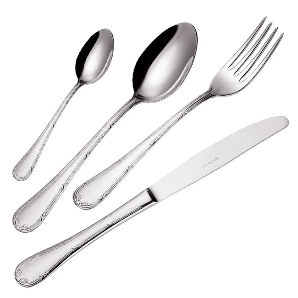 Posate in Acciaio Inox Lucido Manico Arrotondato Decorato 24 Pz - Mekano