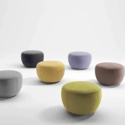 Pouf Poggiapiedi Rotondo Rivestito in Tessuto Realizzato in Italia - Gigno
