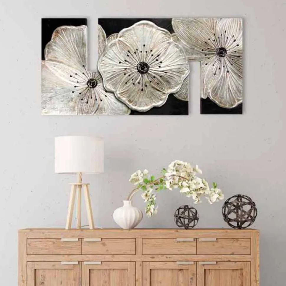 Quadro con fiori Petunia Piccola Argento by Viadurini Decor, decorato a mano
