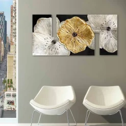 Quadro floreale moderno Petunia Piccola Oro by Viadurini Decor, decorato a mano