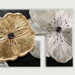 Quadro floreale Petunia Oro decorato a mano, prodotto artigianale