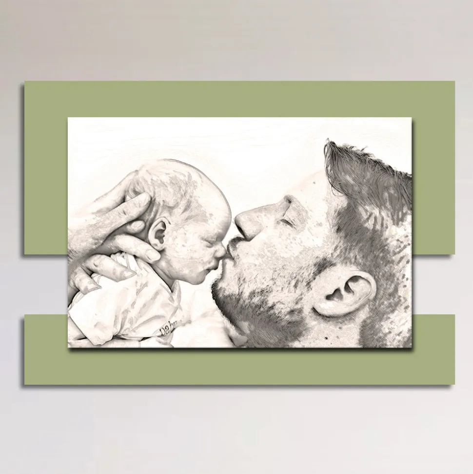 Quadro in Legno con Stampa di Uomo con Bambino Made in Italy - Kosovo
