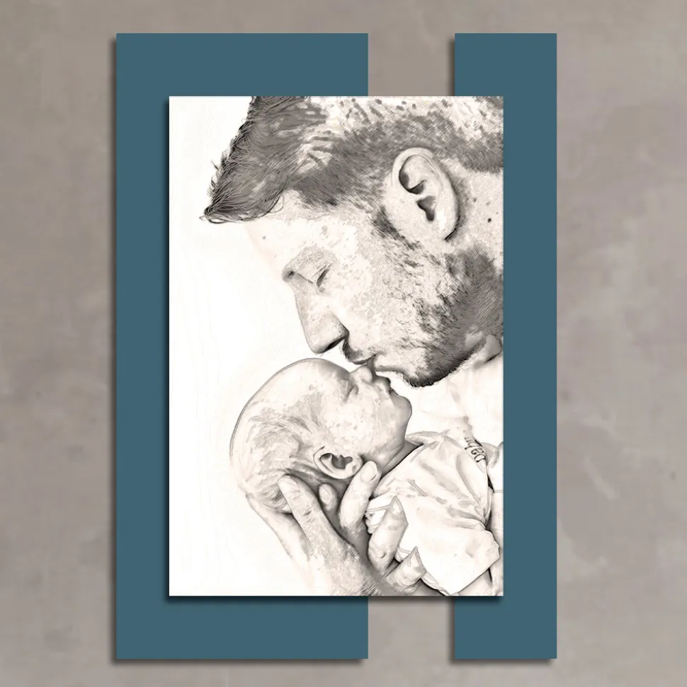 Quadro in Legno con Stampa di Uomo con Bambino Made in Italy - Kosovo