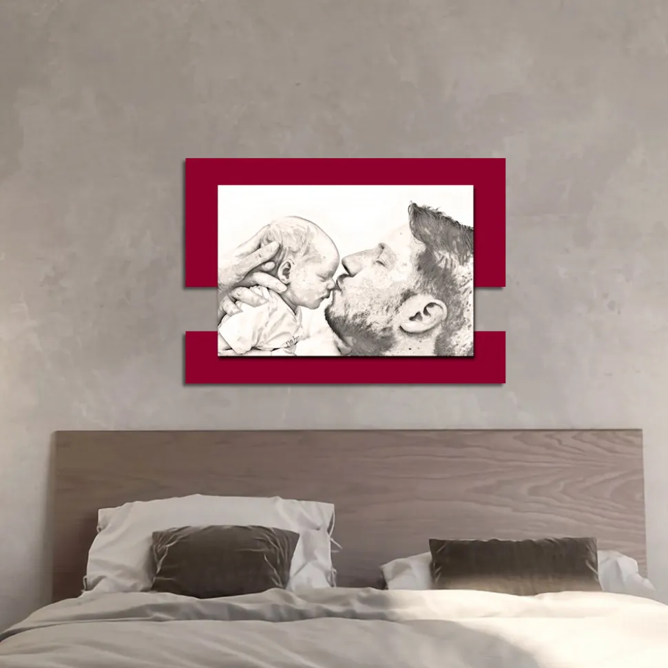 Quadro in Legno con Stampa di Uomo con Bambino Made in Italy - Kosovo