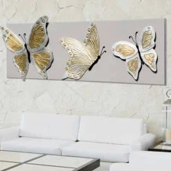 Quadro moderno con tre farfalle in rilievo decorate a mano Stephen