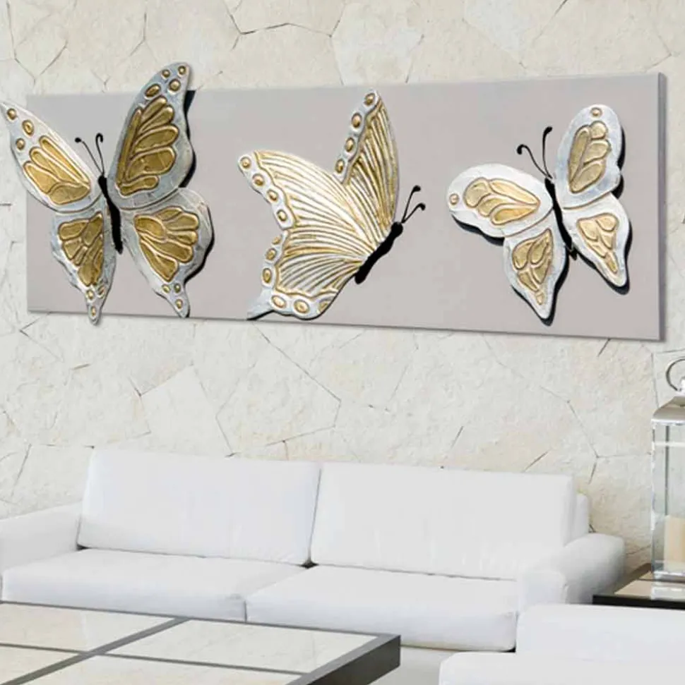 Quadro moderno con tre farfalle in rilievo decorate a mano Stephen
