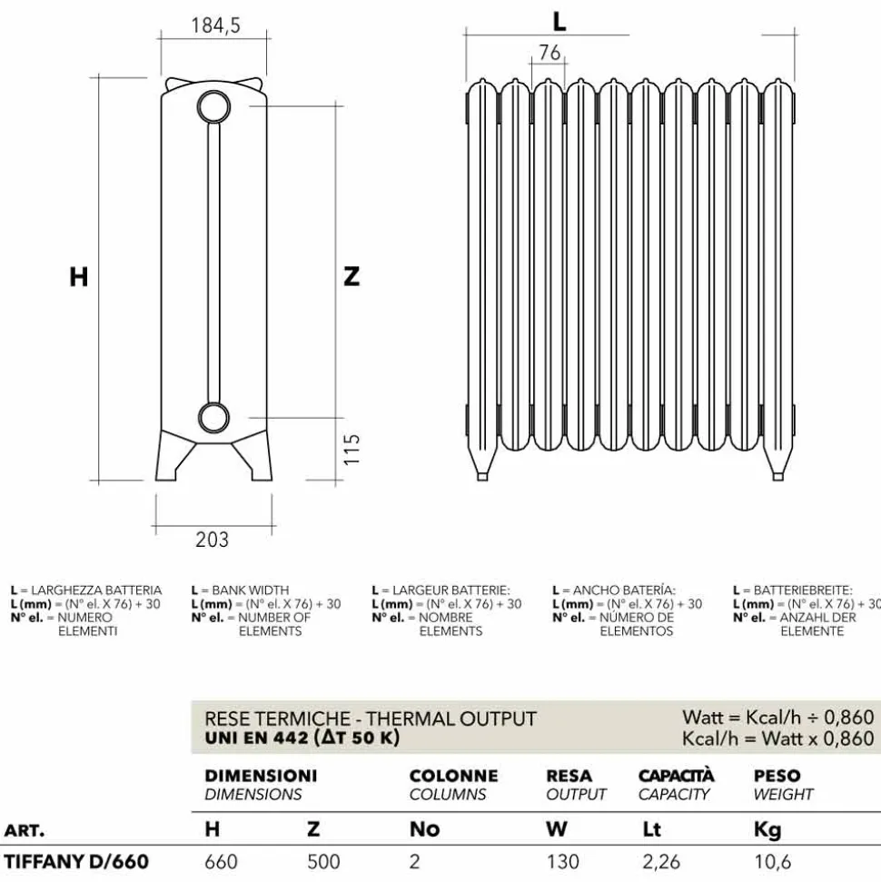 Radiatore termoarredo idraulico in ghisa decorato Tiffany Scirocco H