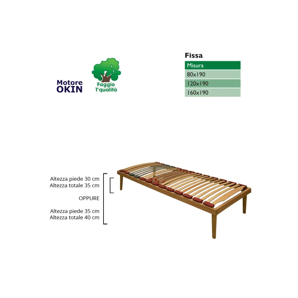 Rete Matrimoniale Interamente in Legno di Faggio Bio Energy 160x190cm - Energy