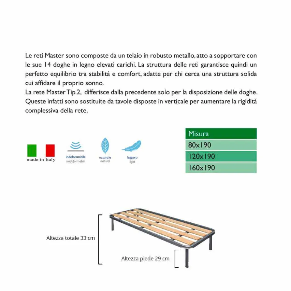 Rete Singola con Doghe Verticali in Legno Bio Comfort 2 80x190 cm - Mast