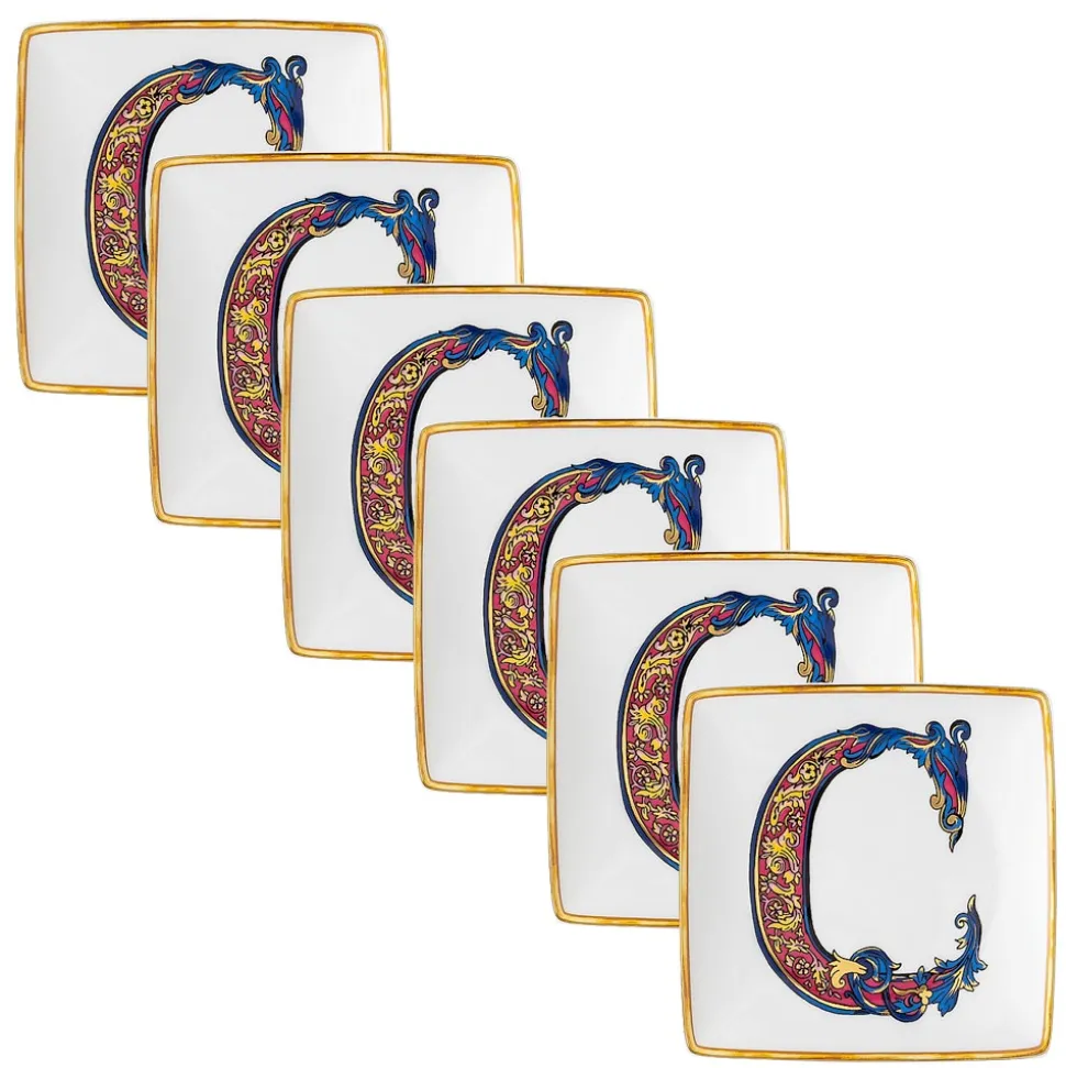 Rosenthal Versace Alphabet 6 Coppette Quadre Piane in Porcellana - Alphabet