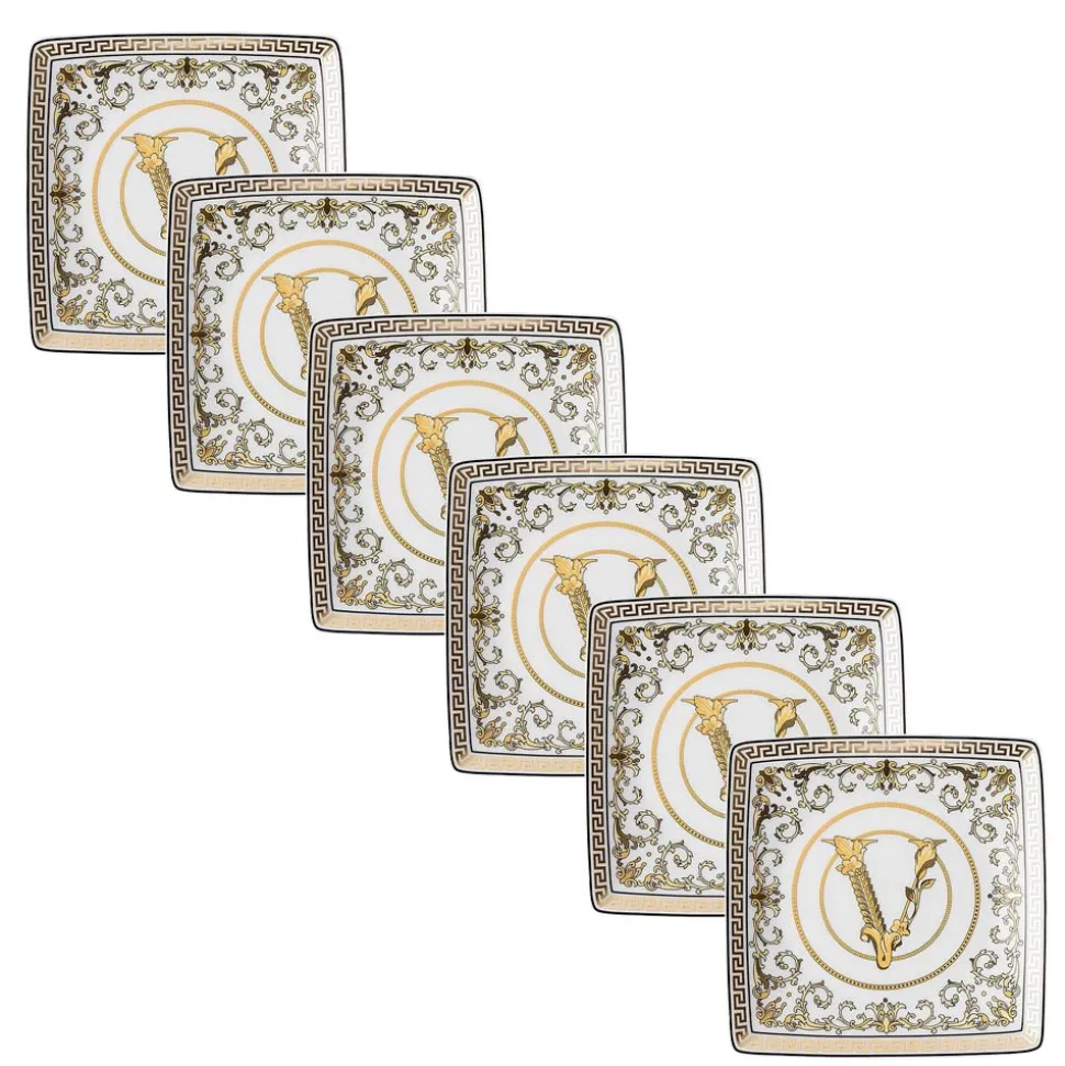 Rosenthal Versace Virtus Gala 6 Coppette Quadre Piane 15x15 cm in Porcellana - Barocco