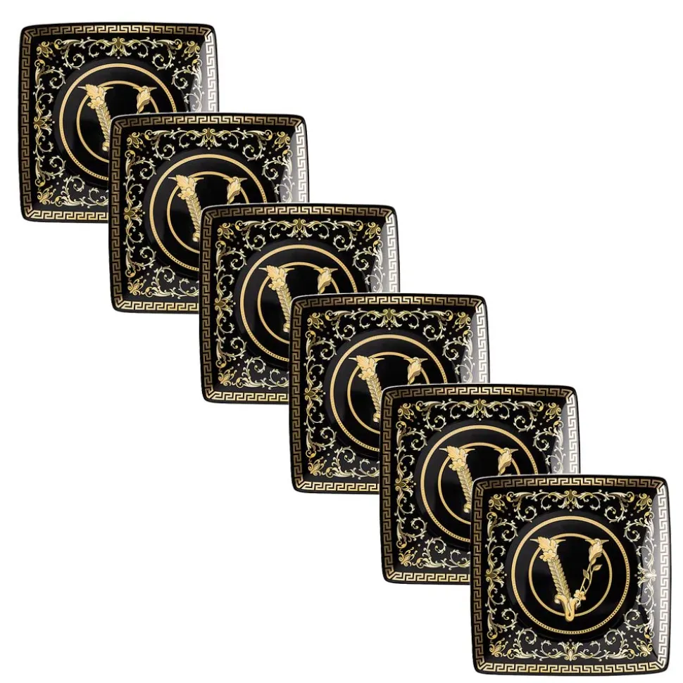 Rosenthal Versace Virtus Gala 6 Coppette Quadre Piane 15x15 cm in Porcellana - Barocco