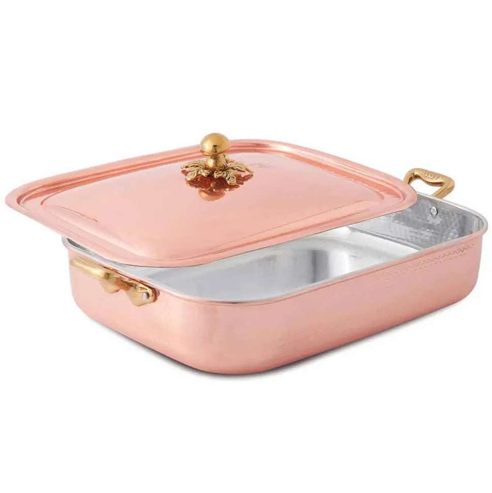 Rostiera e Coperchio Rettangolare in Rame Stagnato a Mano 40x30 cm - Mariateresa
