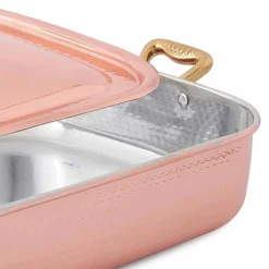 Rostiera e Coperchio Rettangolare in Rame Stagnato a Mano 37x27 cm - Mariateresa