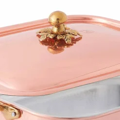 Rostiera e Coperchio Rettangolare in Rame Stagnato a Mano 37x27 cm - Mariateresa
