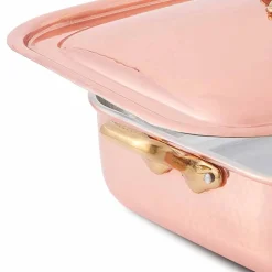 Rostiera e Coperchio Rettangolare in Rame Stagnato a Mano 32x24 cm - Mariateresa