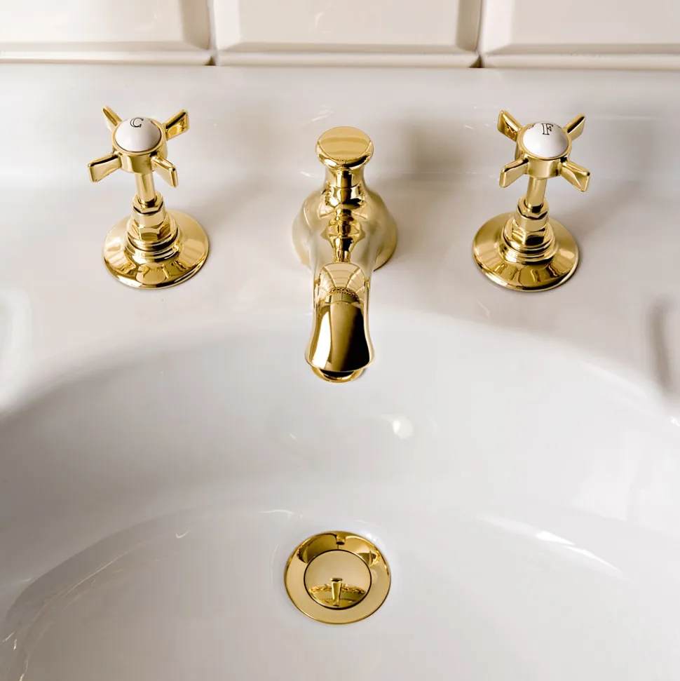 Rubinetteria Lavabo in Ottone a 3 Fori, Stile Vintage, Made in Italy – Katerina