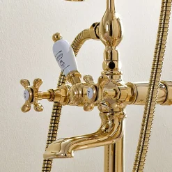 Rubinetteria Vasca Bagno Classica a Pavimento in Ottone con Doccetta - Fioretta