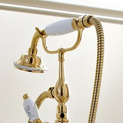 Rubinetteria Vasca Bagno Classica a Pavimento in Ottone con Doccetta - Fioretta