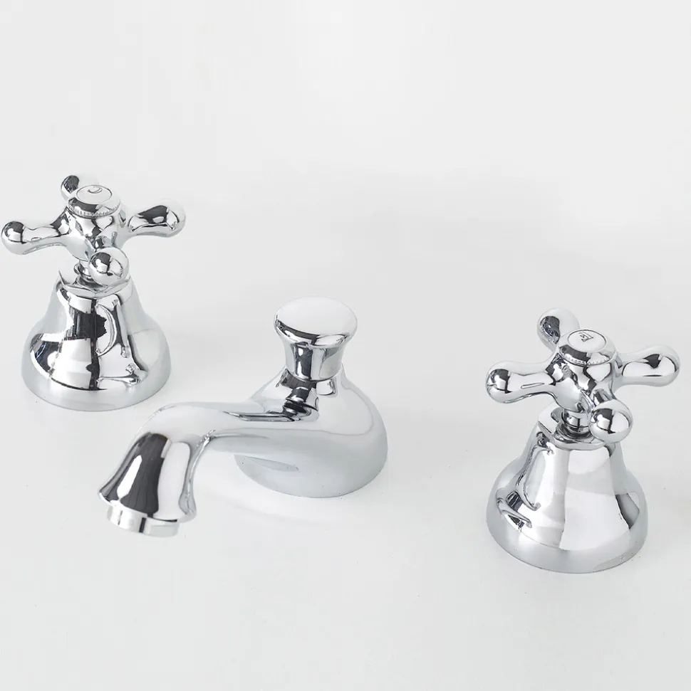 Rubinetto 3 Fori da Lavabo Bagno in Ottone con Scarico Stile Classico - Ercolina