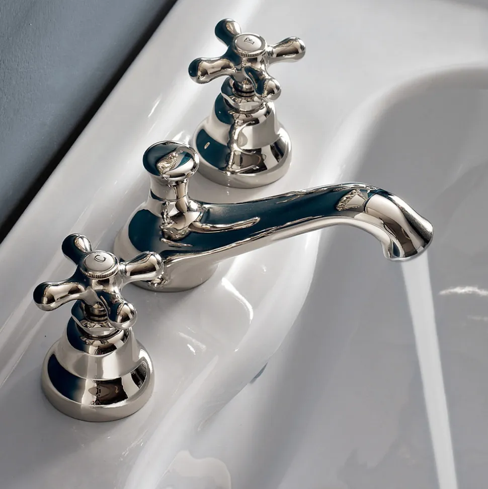 Rubinetto 3 Fori da Lavabo Bagno in Ottone con Scarico Stile Classico - Ercolina