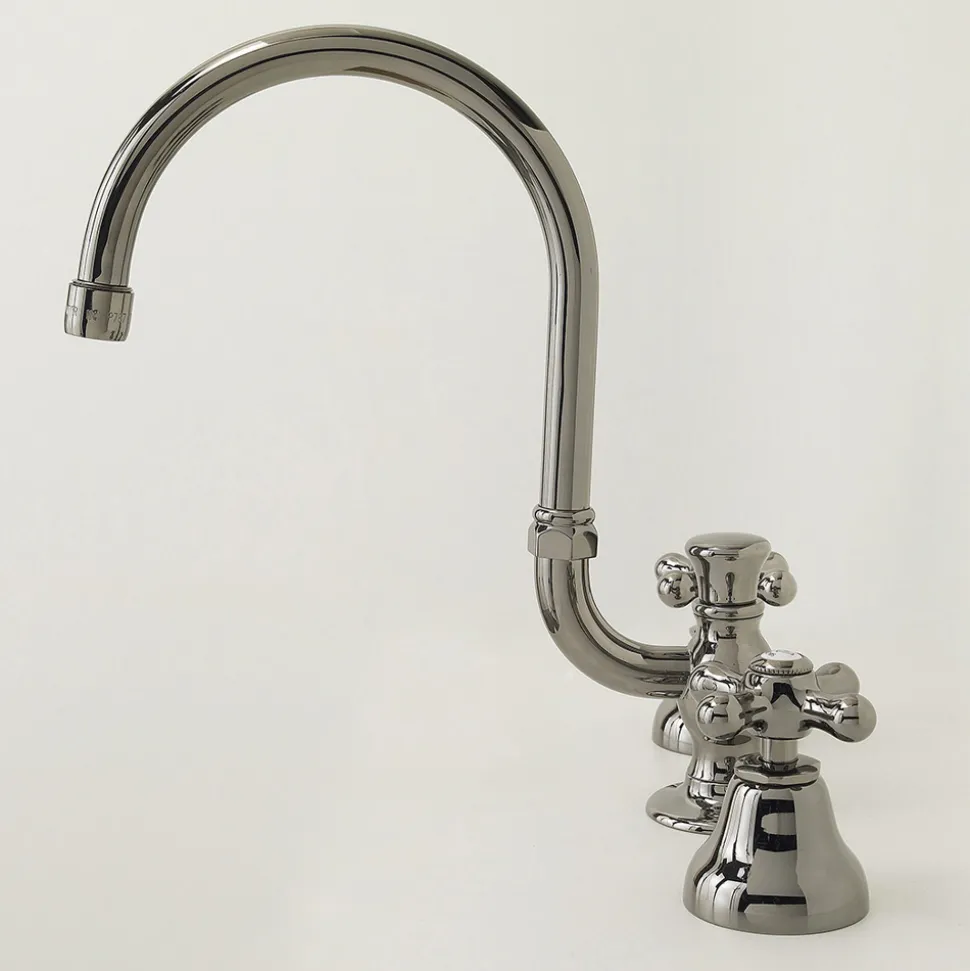 Rubinetto Lavabo Bagno 3 Fori in Ottone Bocca Alta con Scarico - Ercolina