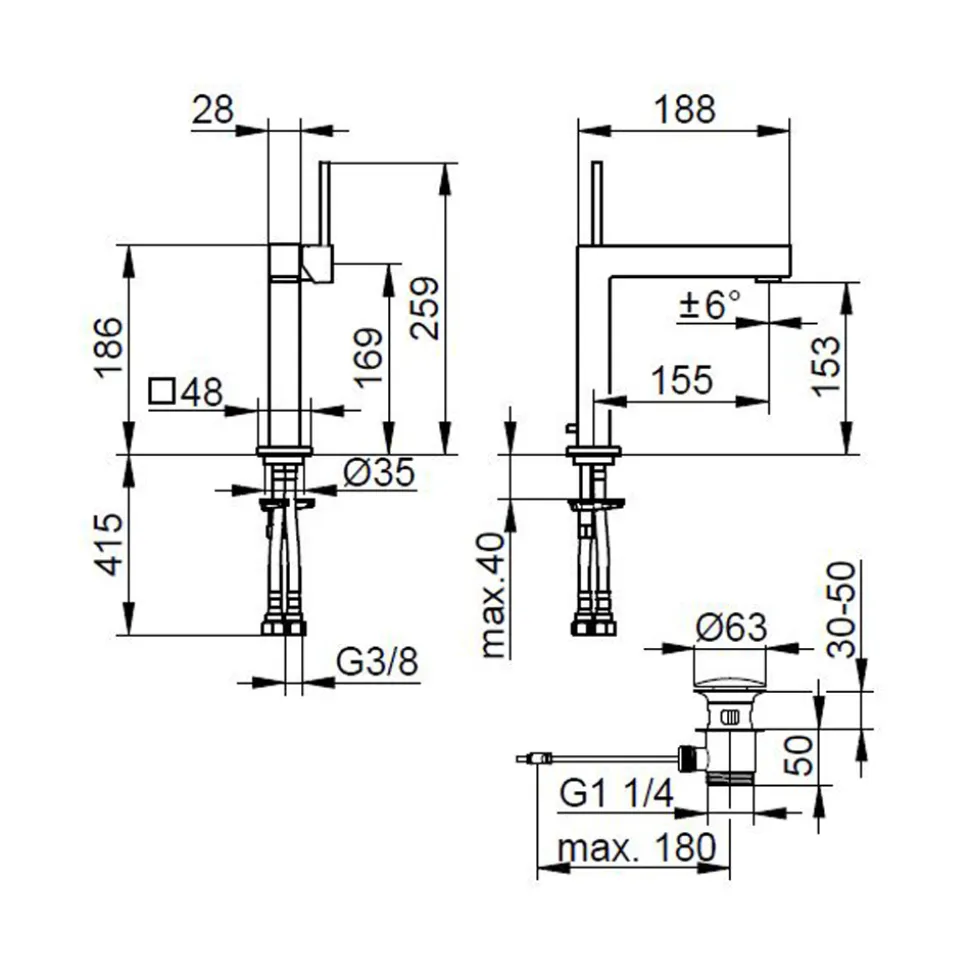Rubinetto Miscelatore Monocomando per Lavabo in Ottone Cromato - Erik