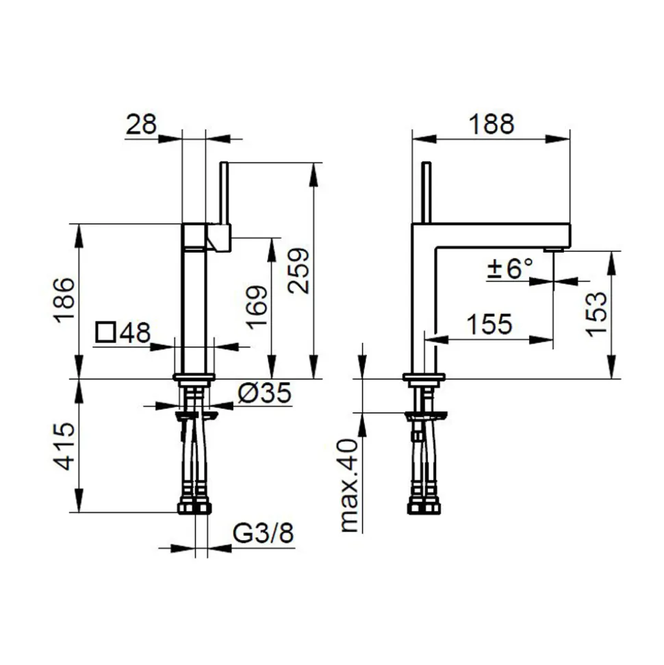 Rubinetto Miscelatore Monocomando per Lavabo in Ottone Cromato - Erik