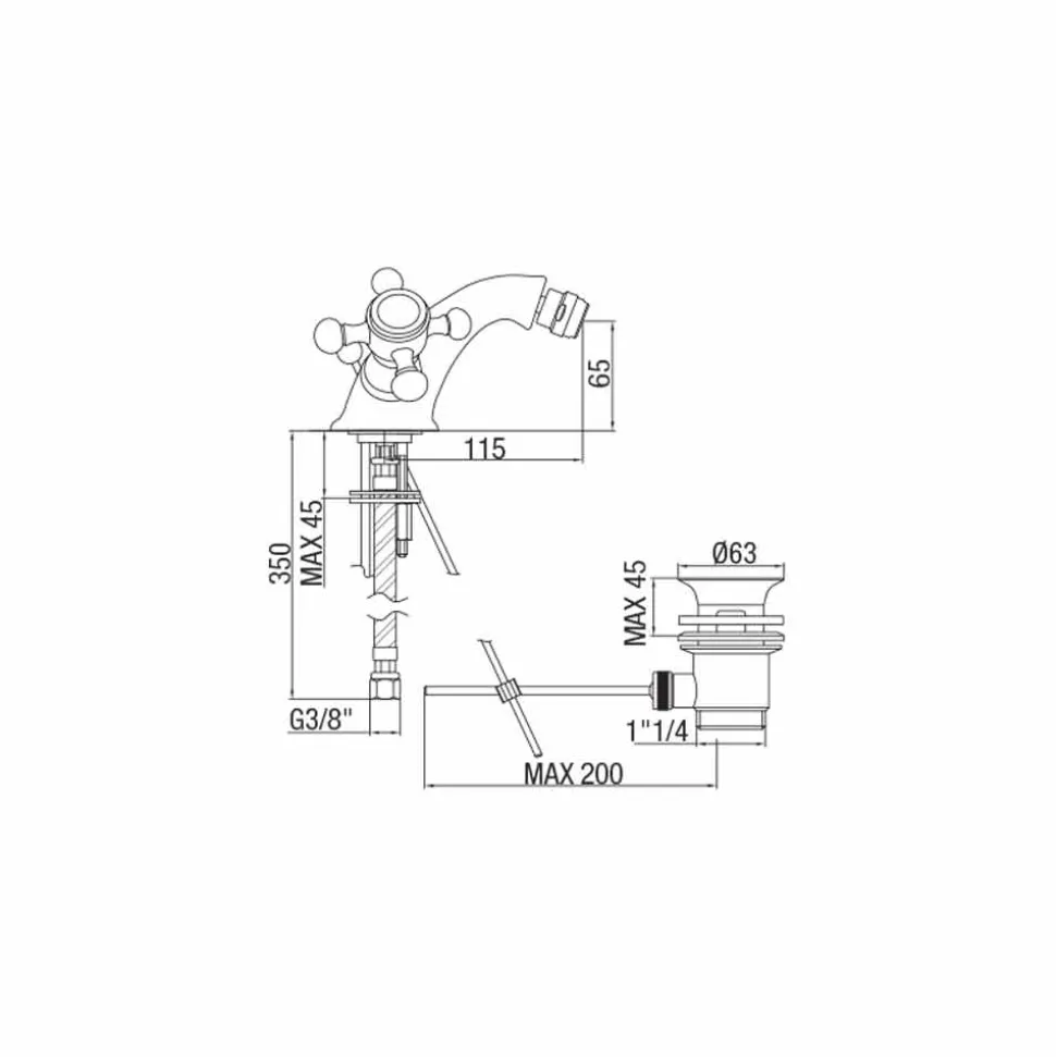 Rubinetto Monoforo per Bidet in Ottone Design Classico Made in Italy - Lisca