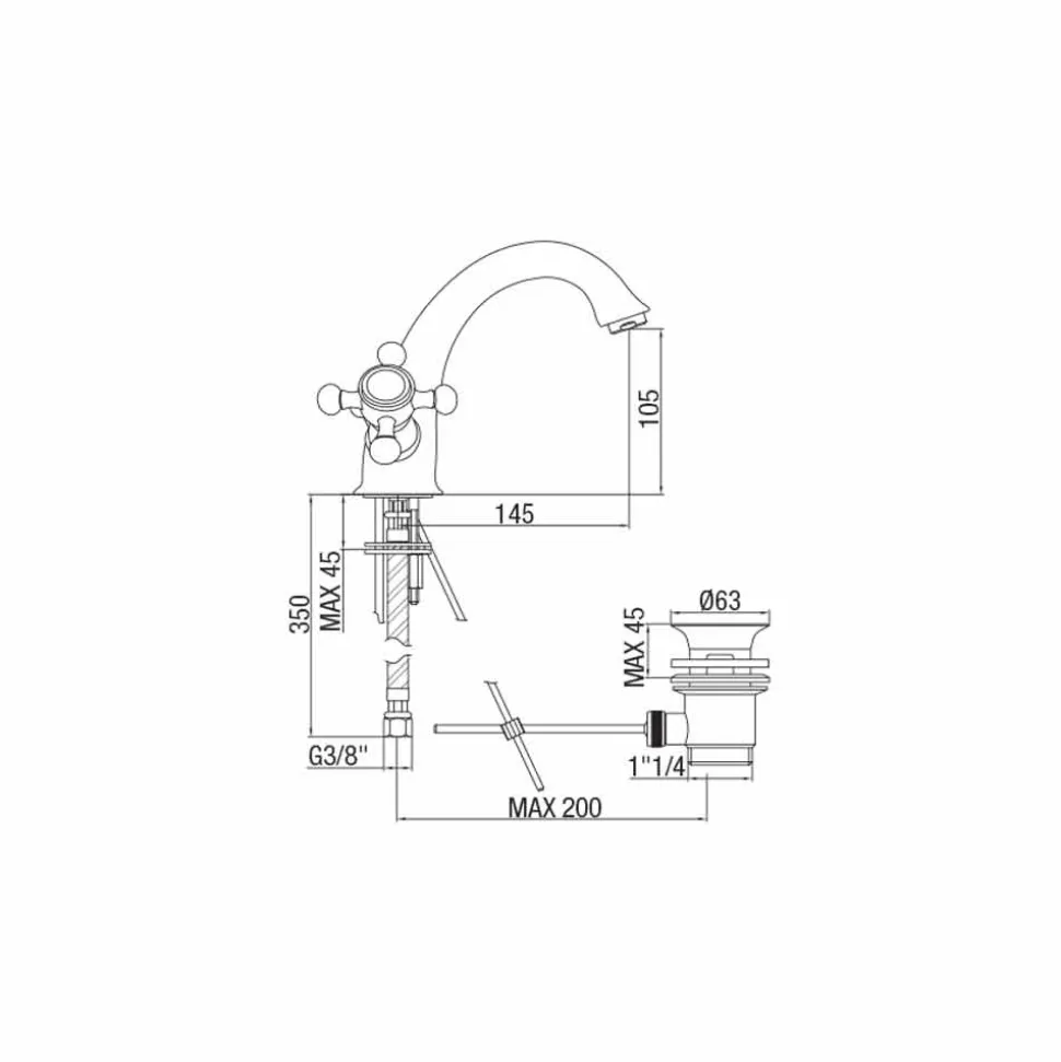 Rubinetto Monoforo per Lavabo Bagno in Ottone con Scarico Made in Italy - Lisca